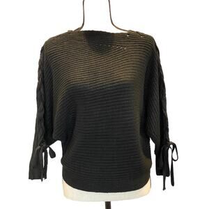 NWT Guess Lace Up Asymmetrical Dolman Sleeve Black Chunky Knit Casual Sweater, S